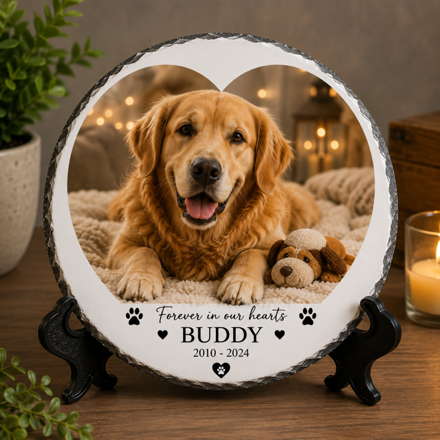 Personalized Pet Memorial Stone with Photo, Custom Dog or Cat Loss Gift, Engraved Pet Remembrance Keepsake