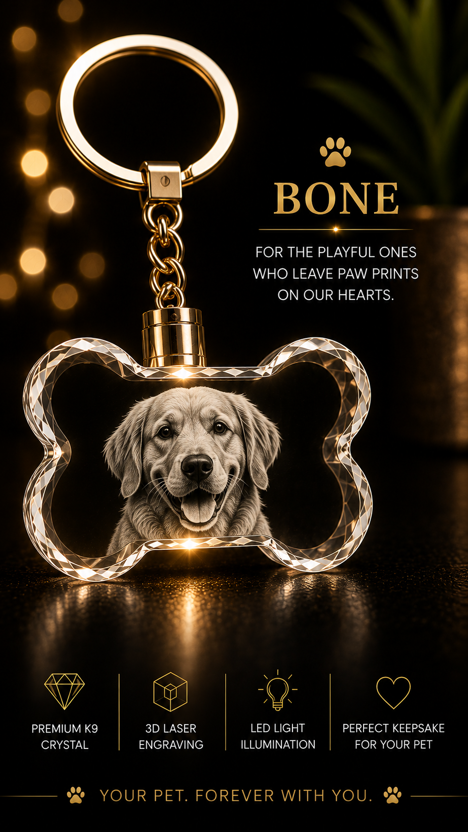 Personalized 3D Crystal Pet Photo Keychain – Custom Dog or Cat Keepsake