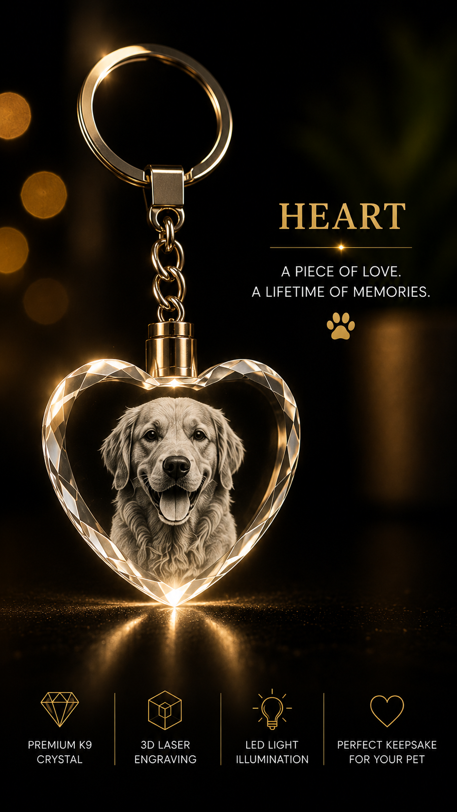 Personalized 3D Crystal Pet Photo Keychain – Custom Dog or Cat Keepsake