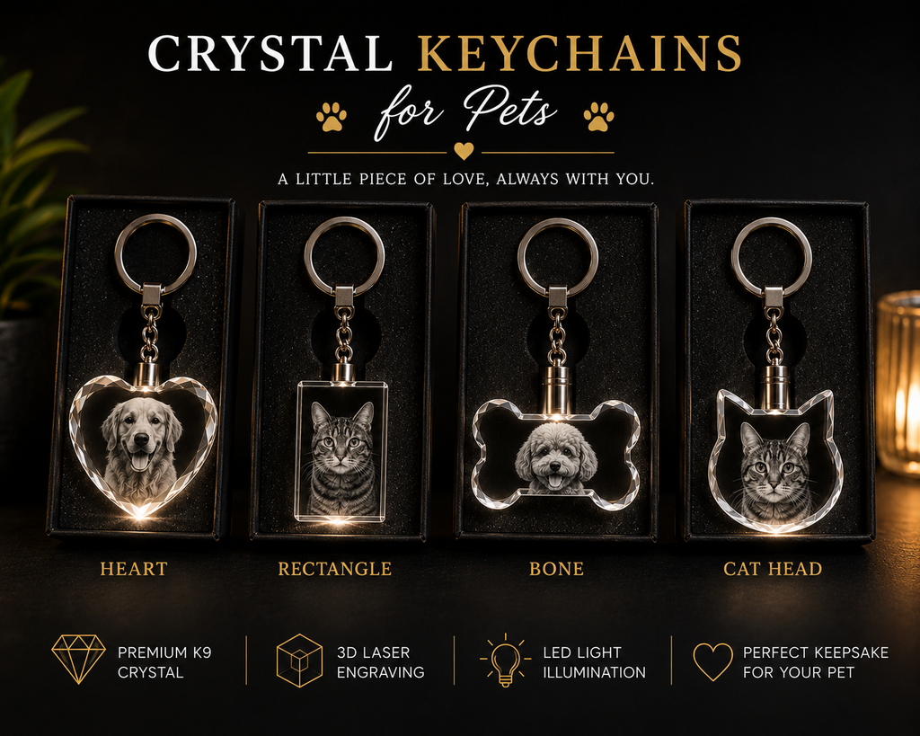 Personalized 3D Crystal Pet Photo Keychain – Custom Dog or Cat Keepsake