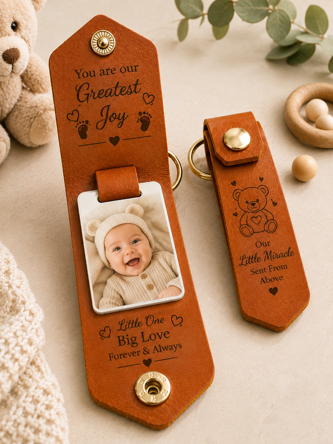 Personalized Leather Photo Keychain, Custom Picture Keyring, Engraved Family Gift, Photo Gift for Mom Dad, Anniversary Gift