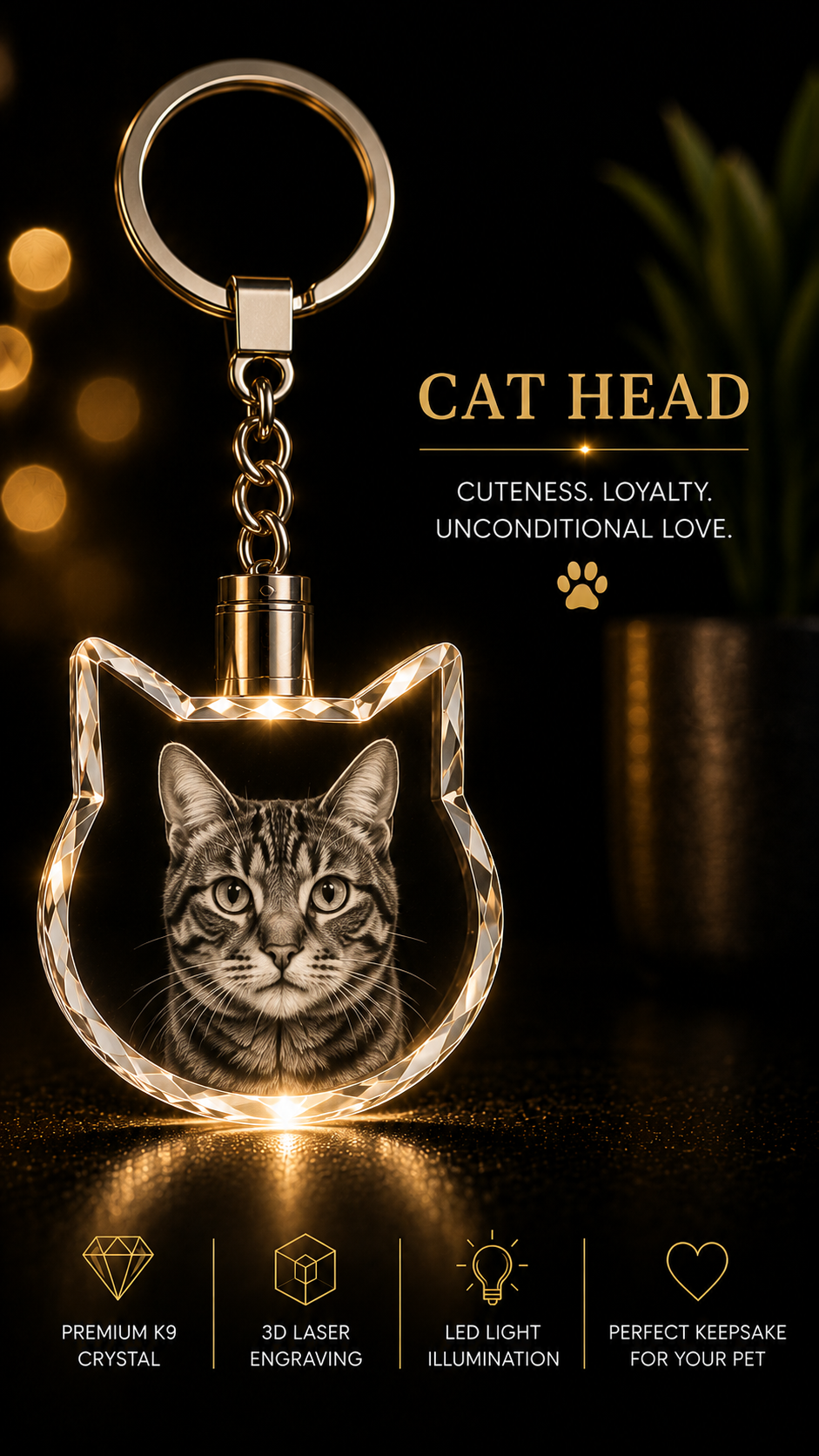 Personalized 3D Crystal Pet Photo Keychain – Custom Dog or Cat Keepsake