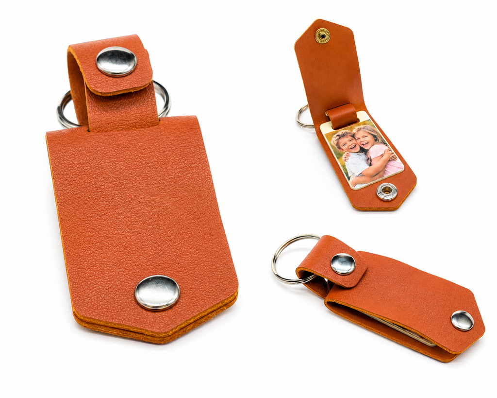Personalized Leather Photo Keychain, Custom Picture Keyring, Engraved Family Gift, Photo Gift for Mom Dad, Anniversary Gift