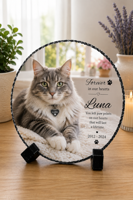 Personalized Pet Memorial Stone with Photo, Custom Dog or Cat Loss Gift, Engraved Pet Remembrance Keepsake