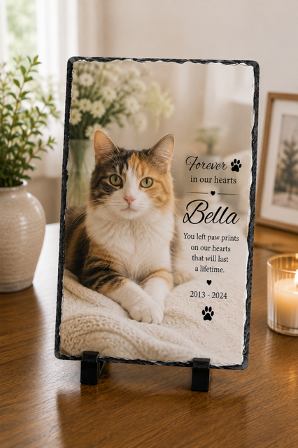 Personalized Pet Memorial Stone with Photo, Custom Dog or Cat Loss Gift, Engraved Pet Remembrance Keepsake