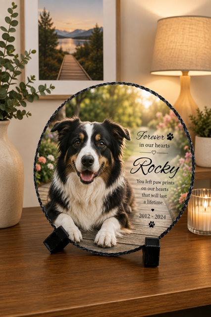 Personalized Pet Memorial Stone with Photo, Custom Dog or Cat Loss Gift, Engraved Pet Remembrance Keepsake