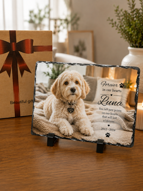 Personalized Pet Memorial Stone with Photo, Custom Dog or Cat Loss Gift, Engraved Pet Remembrance Keepsake