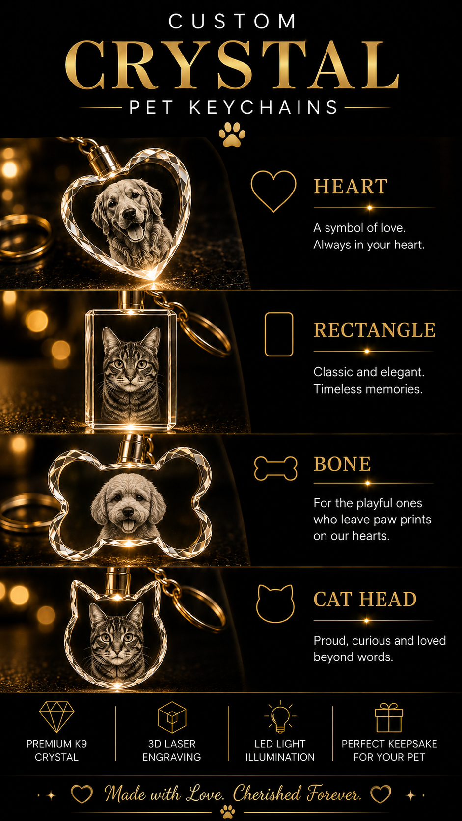 Personalized 3D Crystal Pet Photo Keychain – Custom Dog or Cat Keepsake