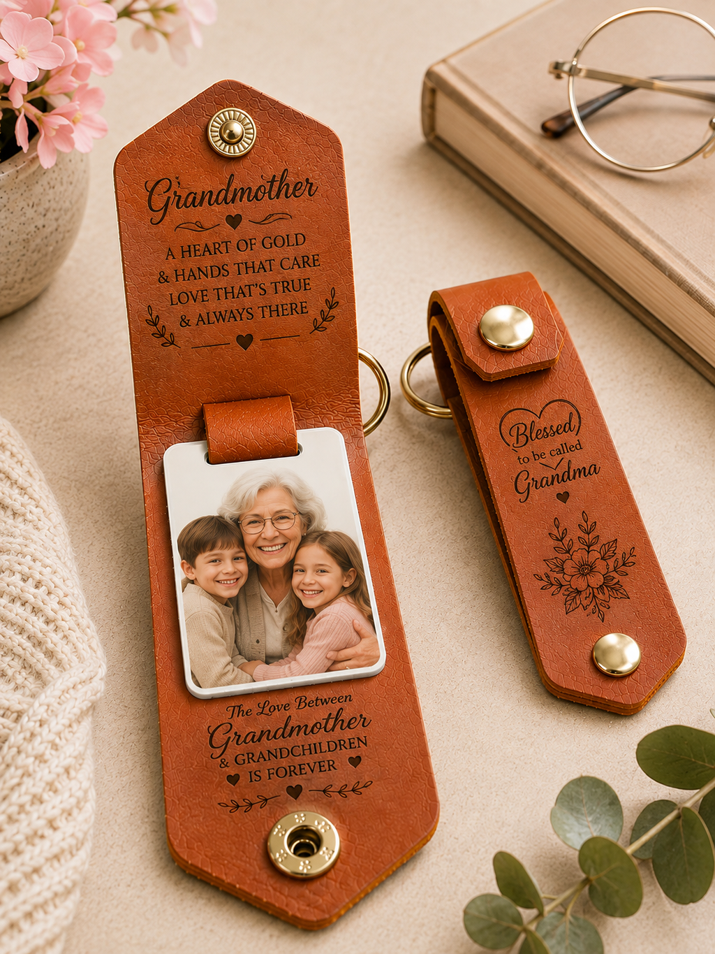 Personalized Leather Photo Keychain, Custom Picture Keyring, Engraved Family Gift, Photo Gift for Mom Dad, Anniversary Gift