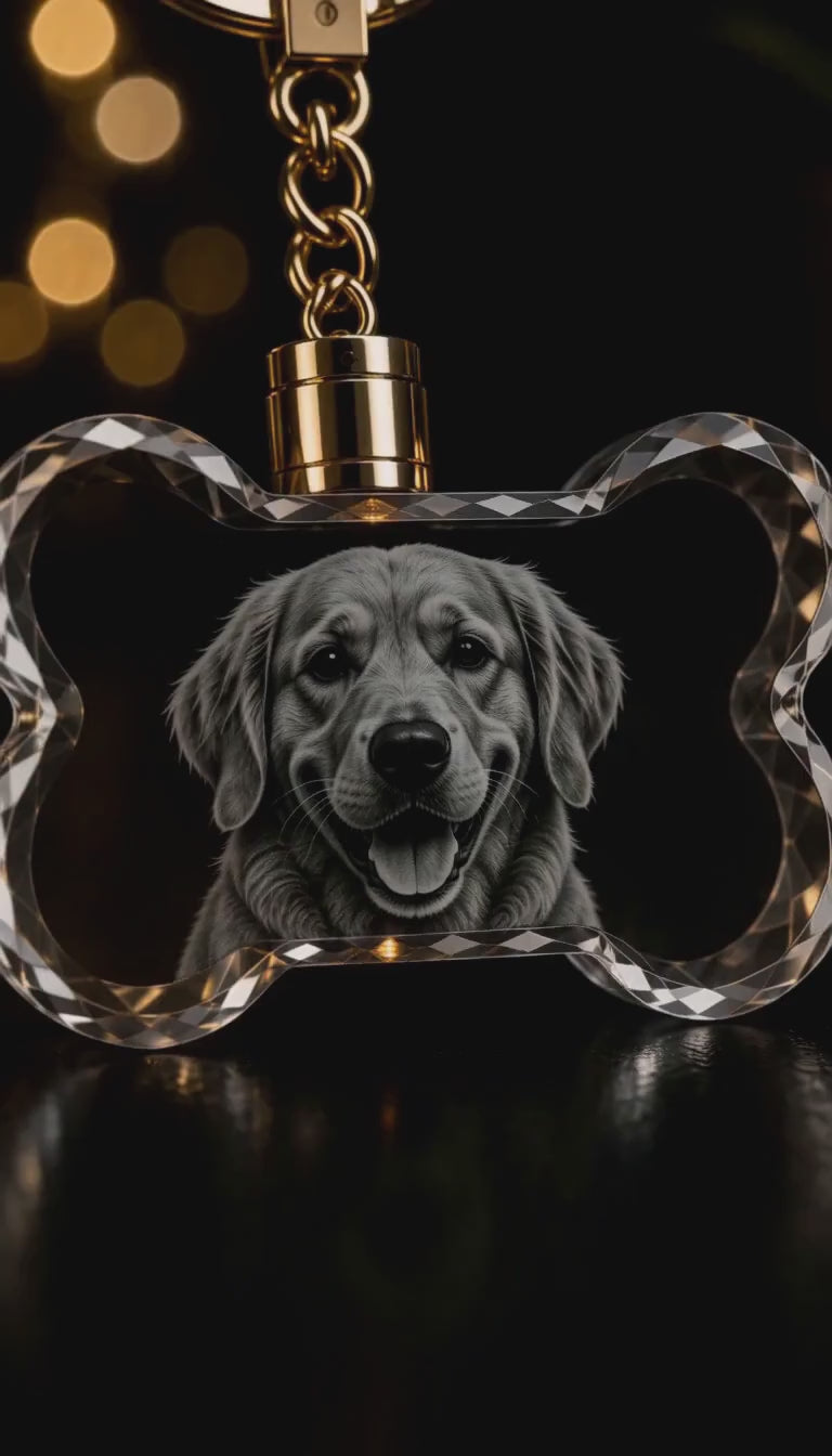 Personalized 3D Crystal Pet Photo Keychain – Custom Dog or Cat Keepsake